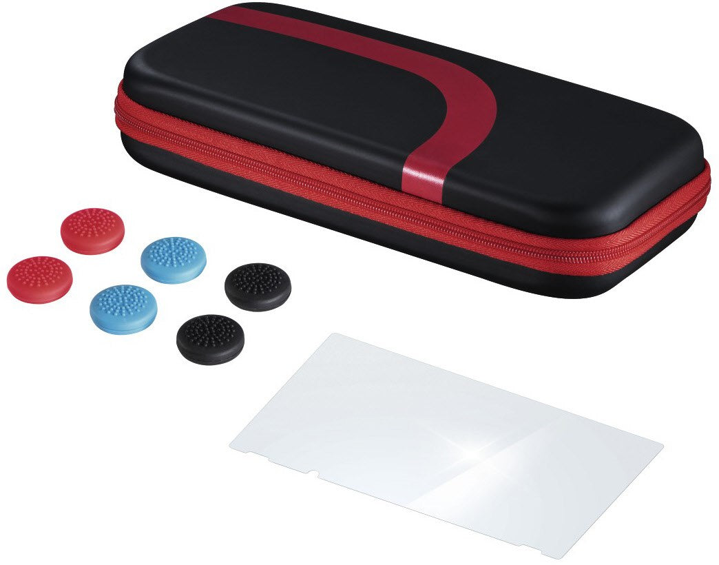 Hama Nintendo Switch Zubehör-Set schwarz/rot Tasche, Schutzglas, Control.-Aufsatz