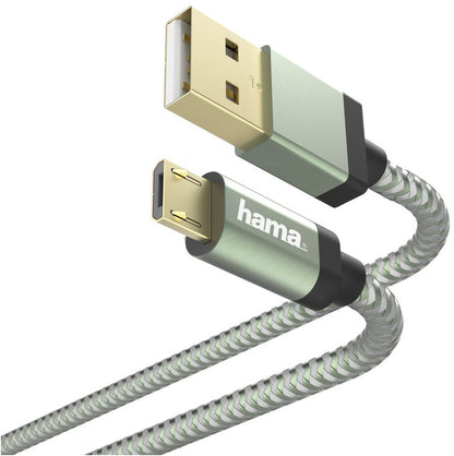 Hama Lade-/Datenkabel Reflective (1,5m) grün Micro-USB-Stecker