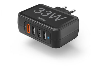 Hama Schnellladegerät, 4x USB-A, 33 W, Schwarz