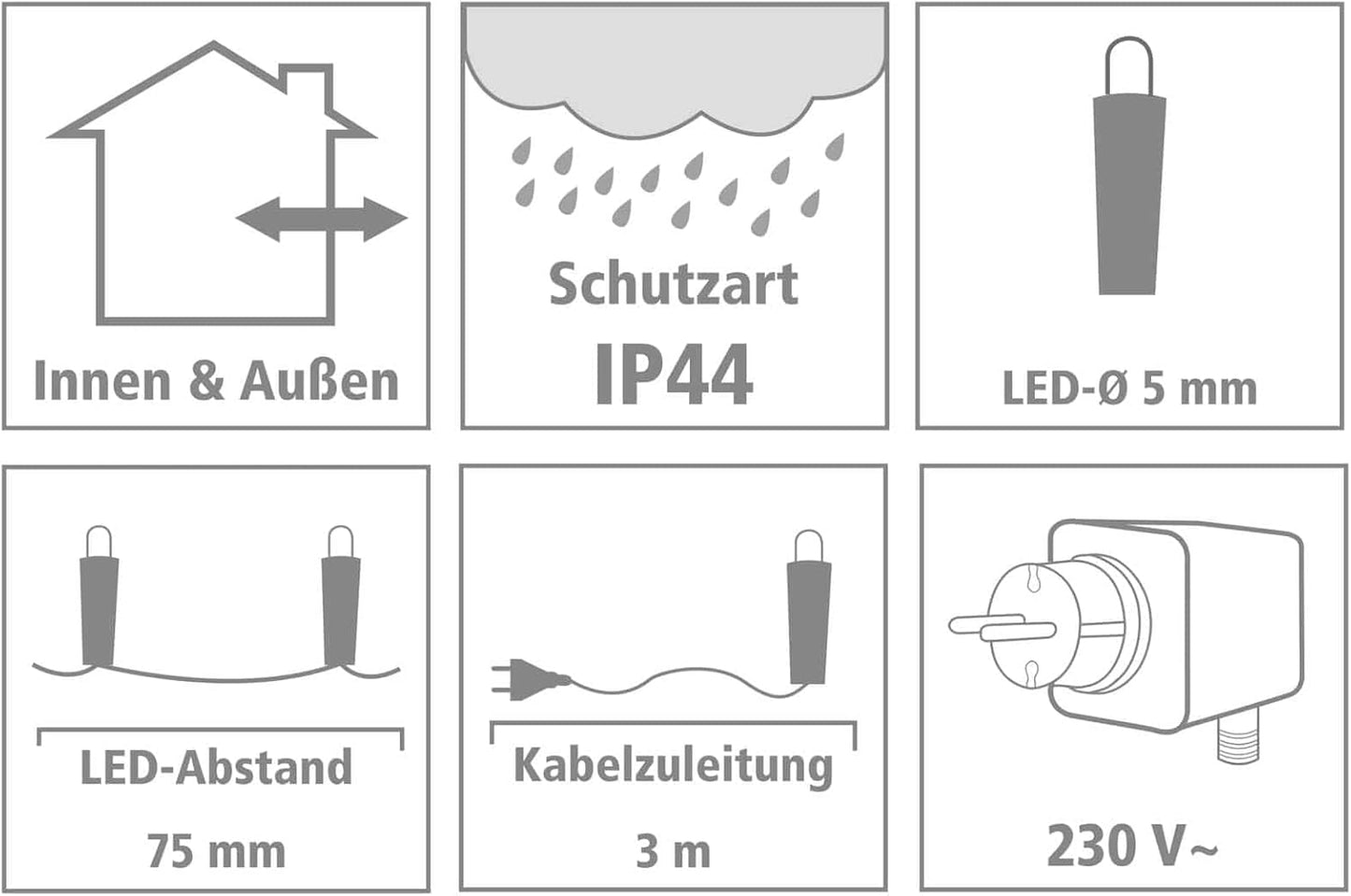 LED-Lichterkette, 480 LEDs, warmweiß, 230V, IP44, Innen/Außen, Kabelfarbe grün