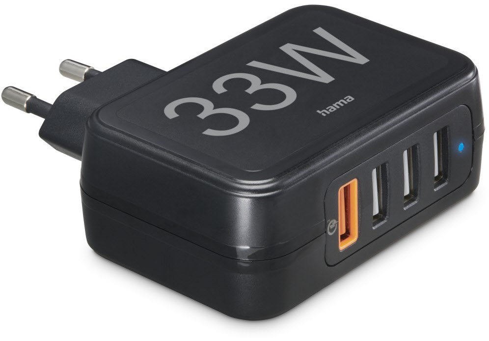 Hama Schnellladegerät, 4x USB-A, 33 W, Schwarz