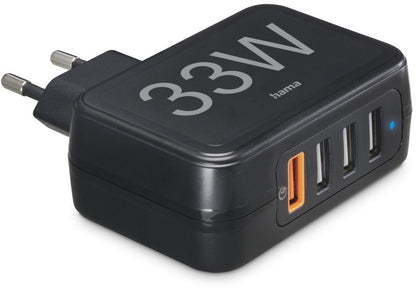 Hama Schnellladegerät, 4x USB-A, 33 W, Schwarz